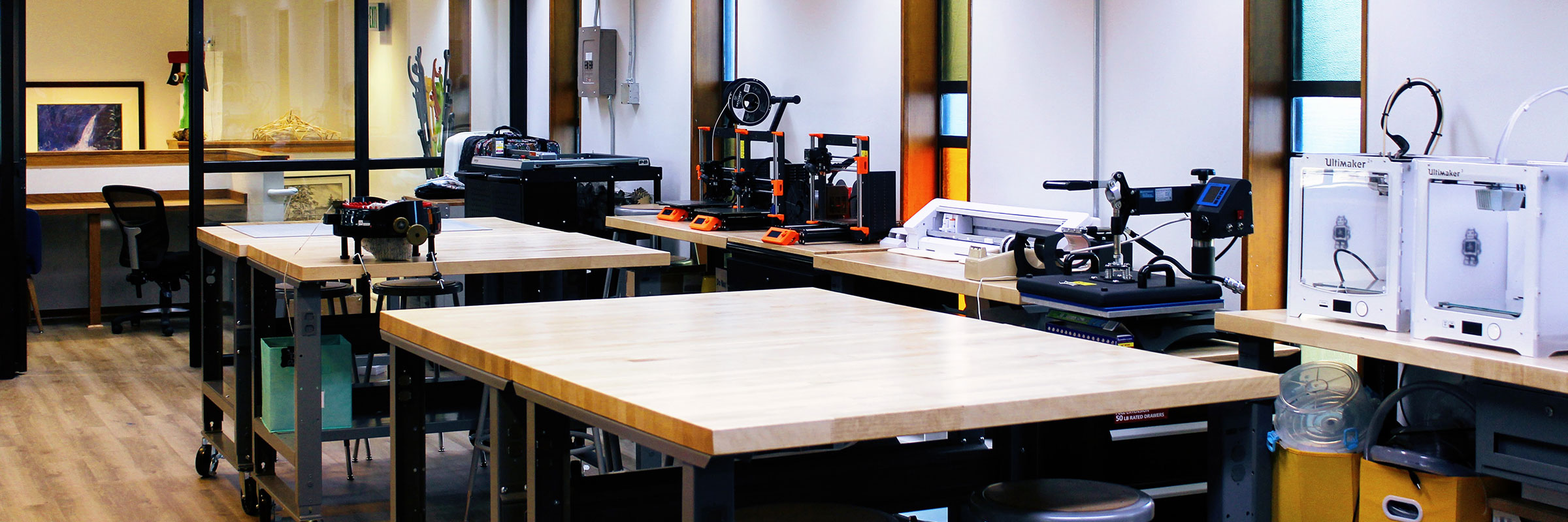 The Dalles Library Makerspace with tables and equipment
