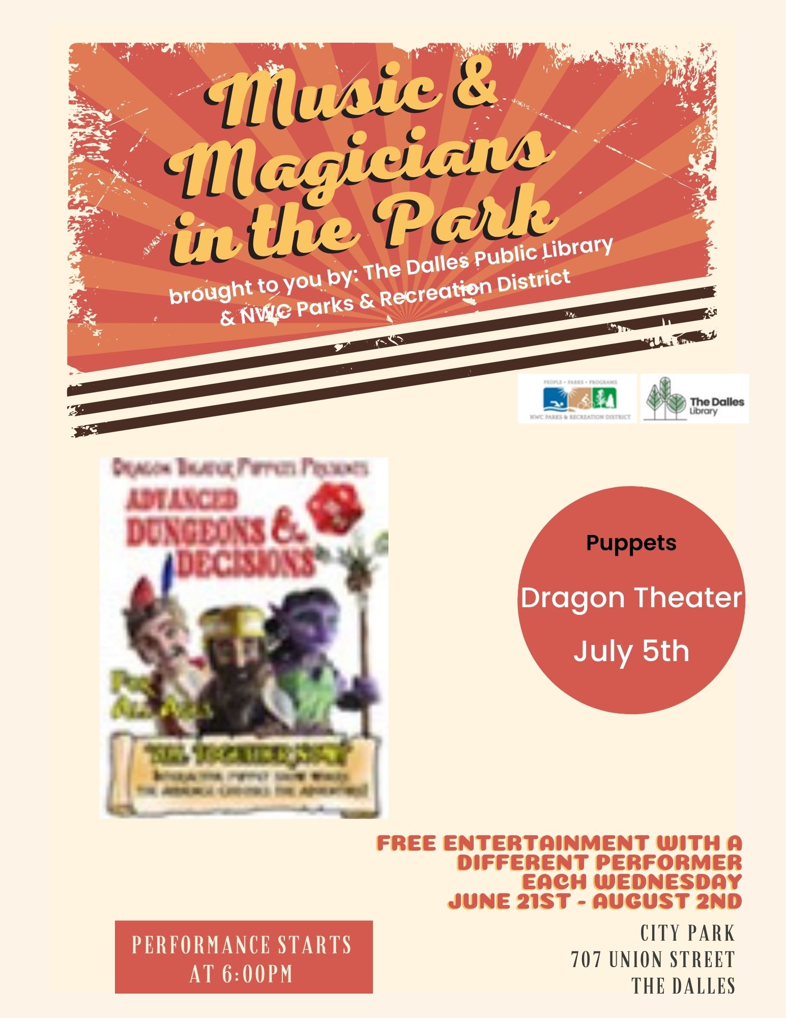 Dragon Theater Puppets will entertain us with their production of Dungeons and Decisions