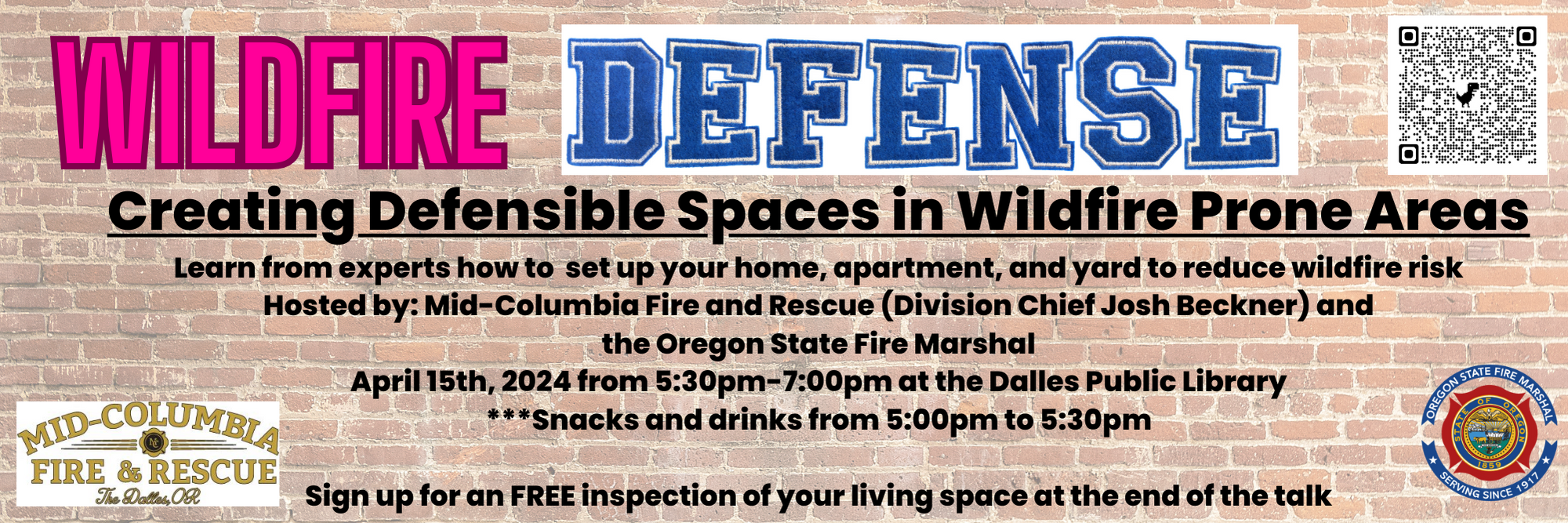 Wildfire Defense April 15th start at 5:30pm at the Dalles Public Library