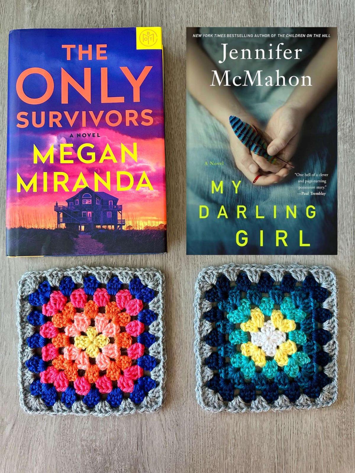 picture of books and matching crochet squares
